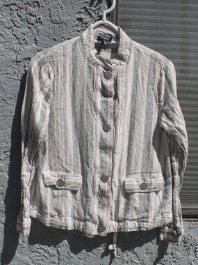 Jones New York Women's Striped Linen Blend Button Front Jacket Small Drawstring